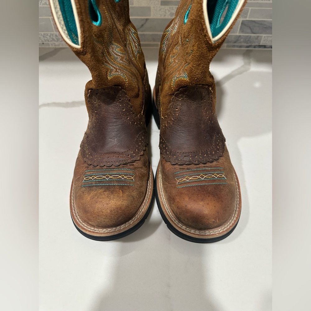 Ariat Fatbaby Brown Turquoise Cowgirl Boots-Size 7.5B - Picture 3 of 8